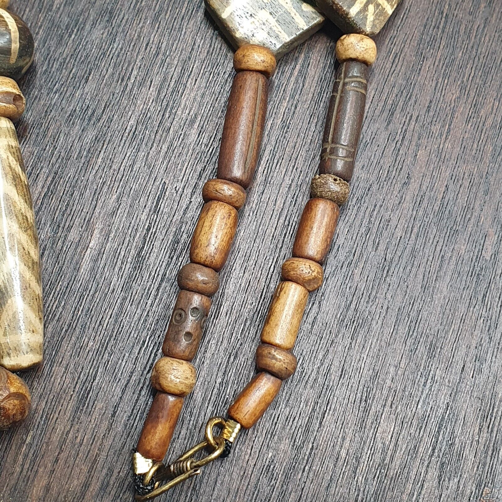 Asian Burmese Old Pumtek Stone beads Long necklace Unique patterns