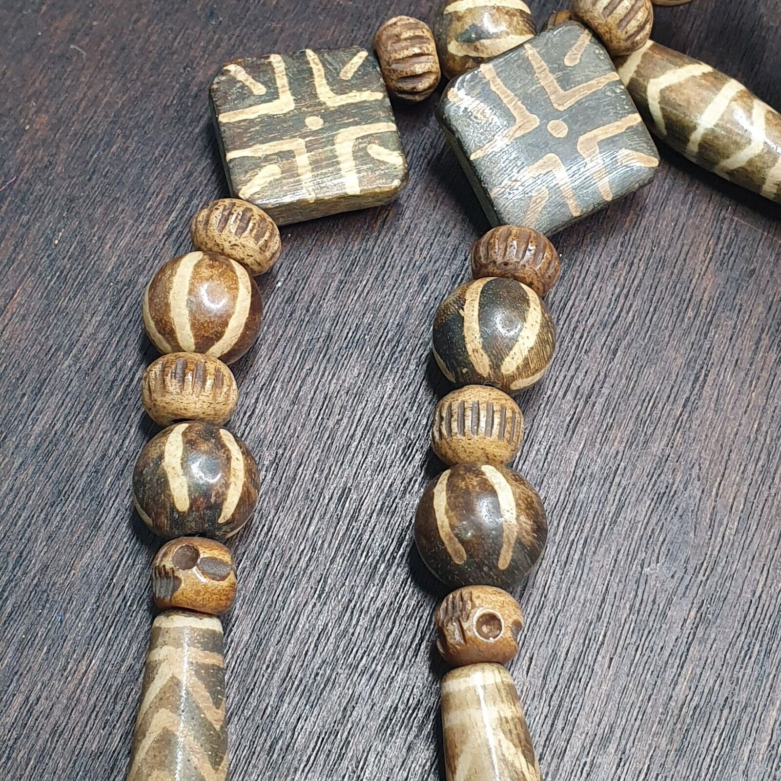 Asian Burmese Old Pumtek Stone beads Long necklace Unique patterns