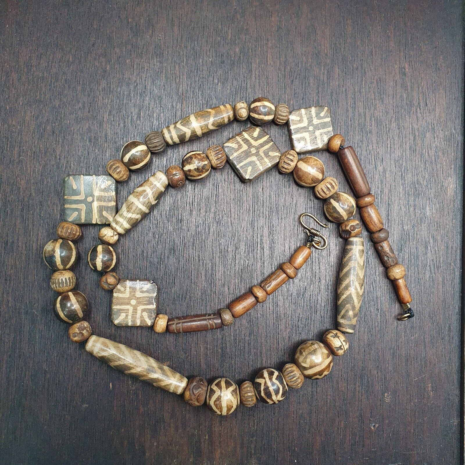 Asian Burmese Old Pumtek Stone beads Long necklace Unique patterns