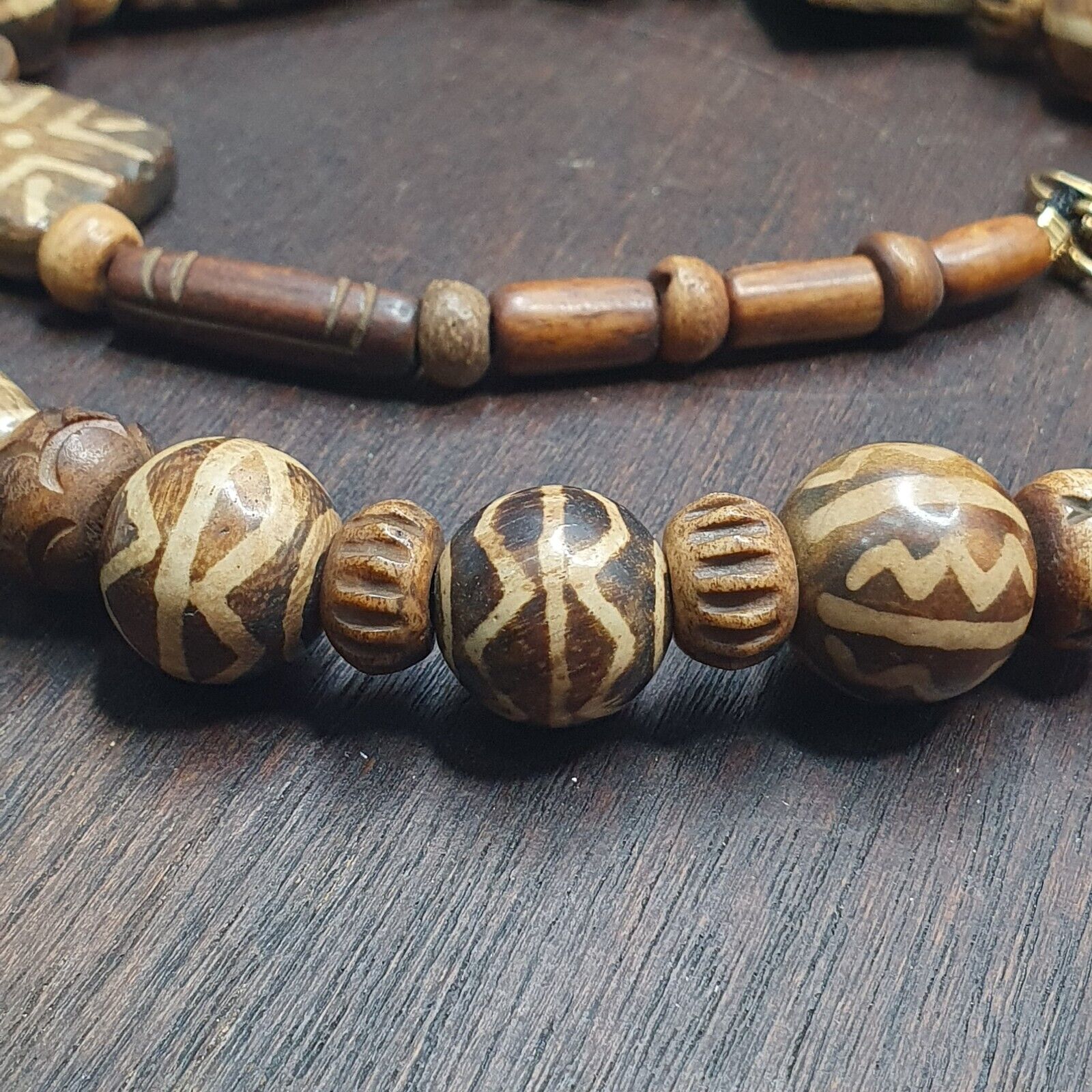 Asian Burmese Old Pumtek Stone beads Long necklace Unique patterns