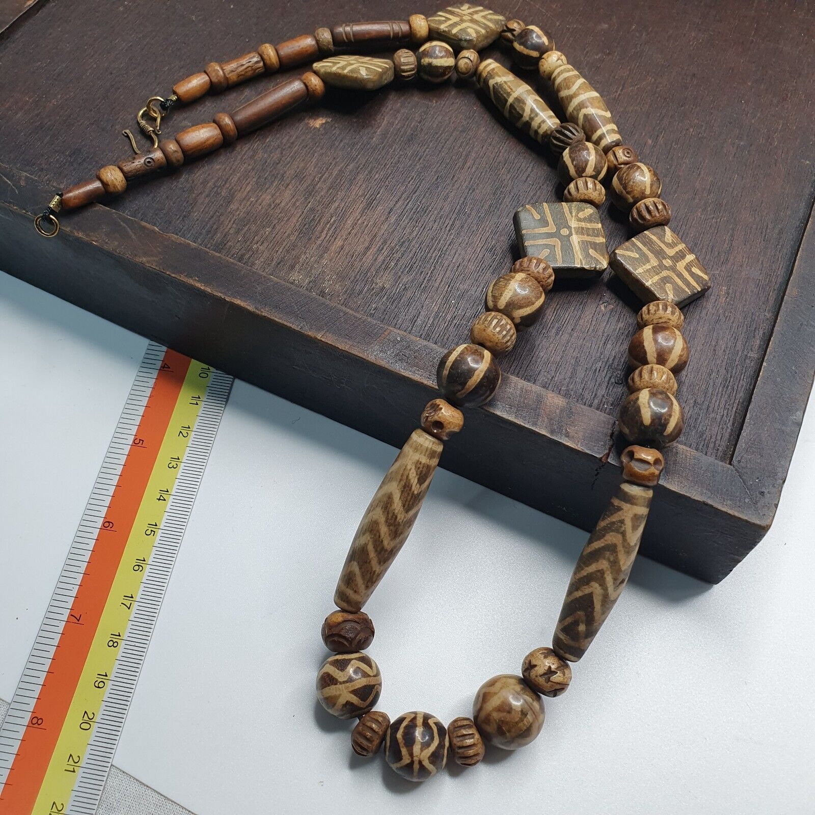 Asian Burmese Old Pumtek Stone beads Long necklace Unique patterns