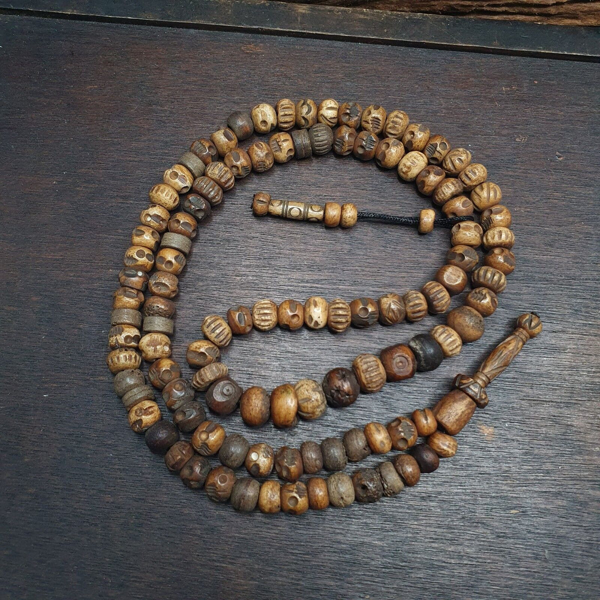TIBETAN ANTIQUE Carving Beads Buddhist 108 PRAYER BEADS MALA ROSARY