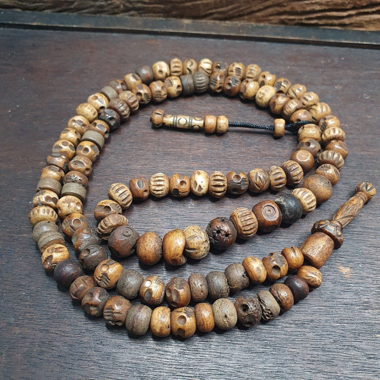 TIBETAN ANTIQUE Carving Beads Buddhist 108 PRAYER BEADS MALA ROSARY