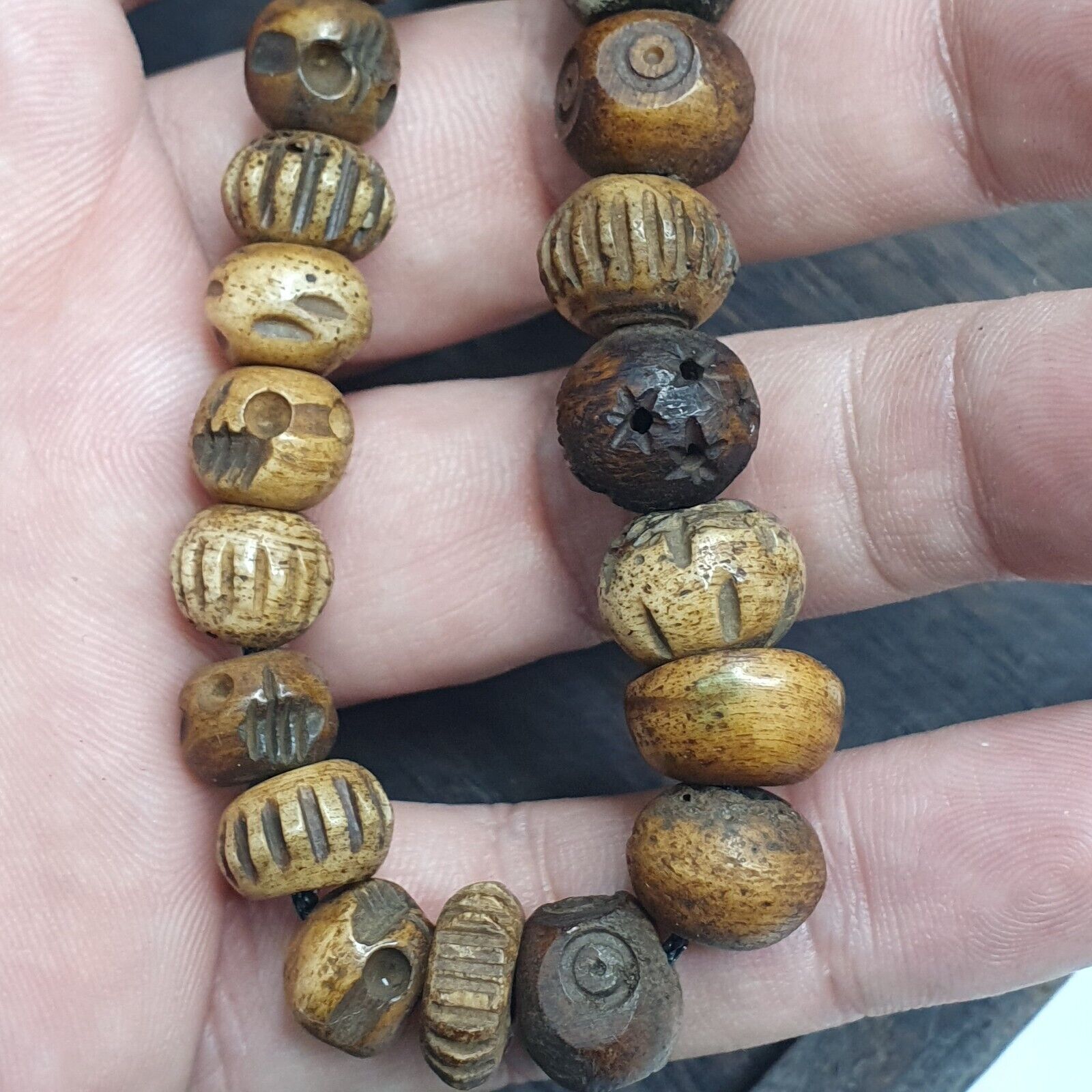 TIBETAN ANTIQUE Carving Beads Buddhist 108 PRAYER BEADS MALA ROSARY