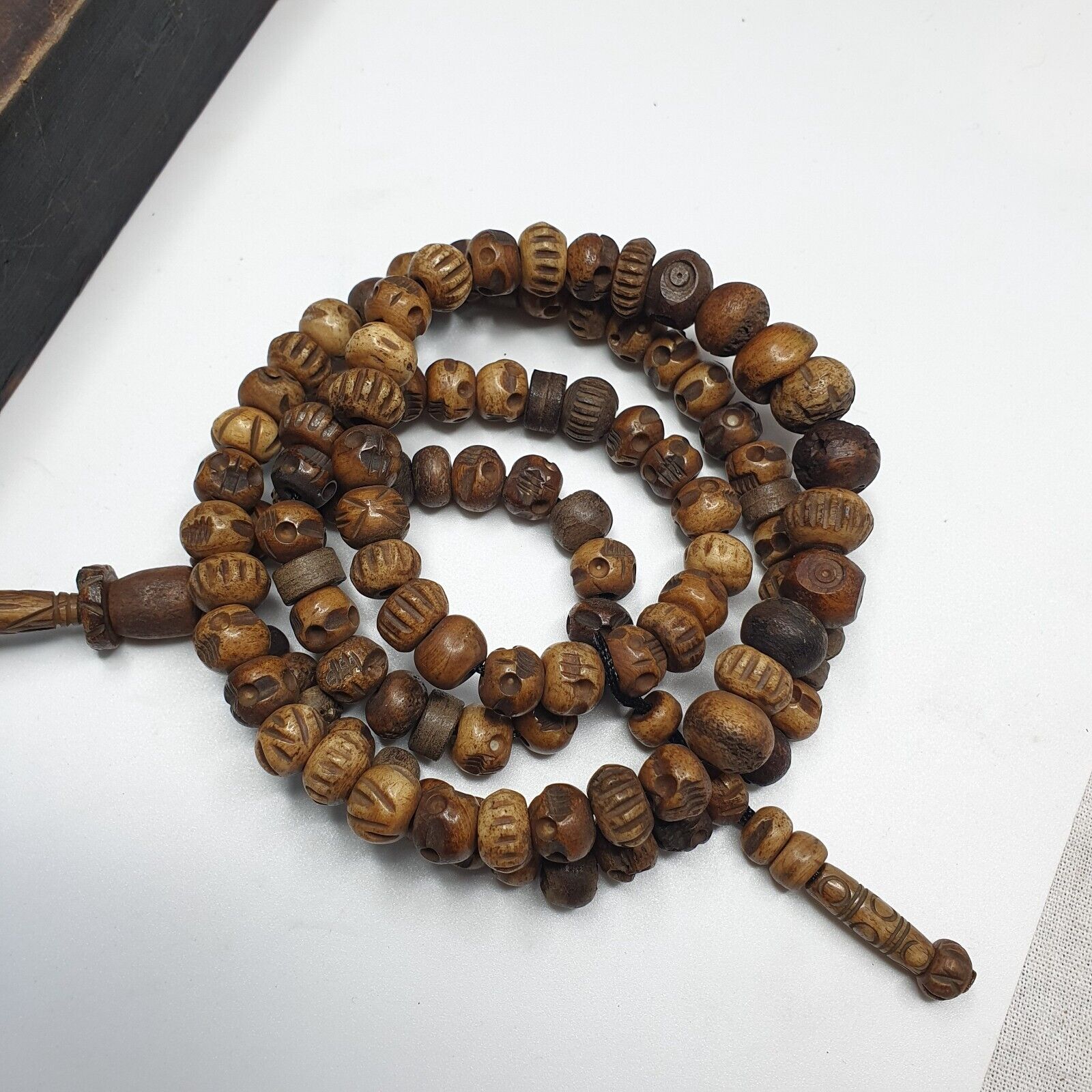 TIBETAN ANTIQUE Carving Beads Buddhist 108 PRAYER BEADS MALA ROSARY