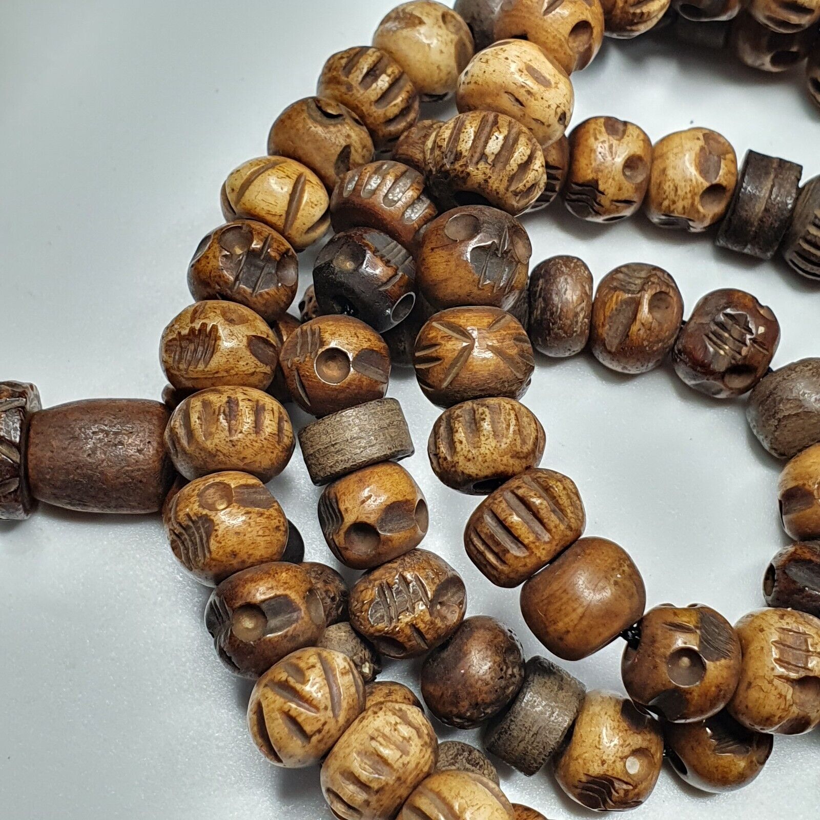 TIBETAN ANTIQUE Carving Beads Buddhist 108 PRAYER BEADS MALA ROSARY