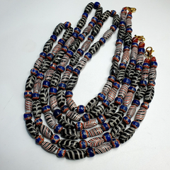 Venetian Style Feather pattern and blue chevron beads beaded Necklace