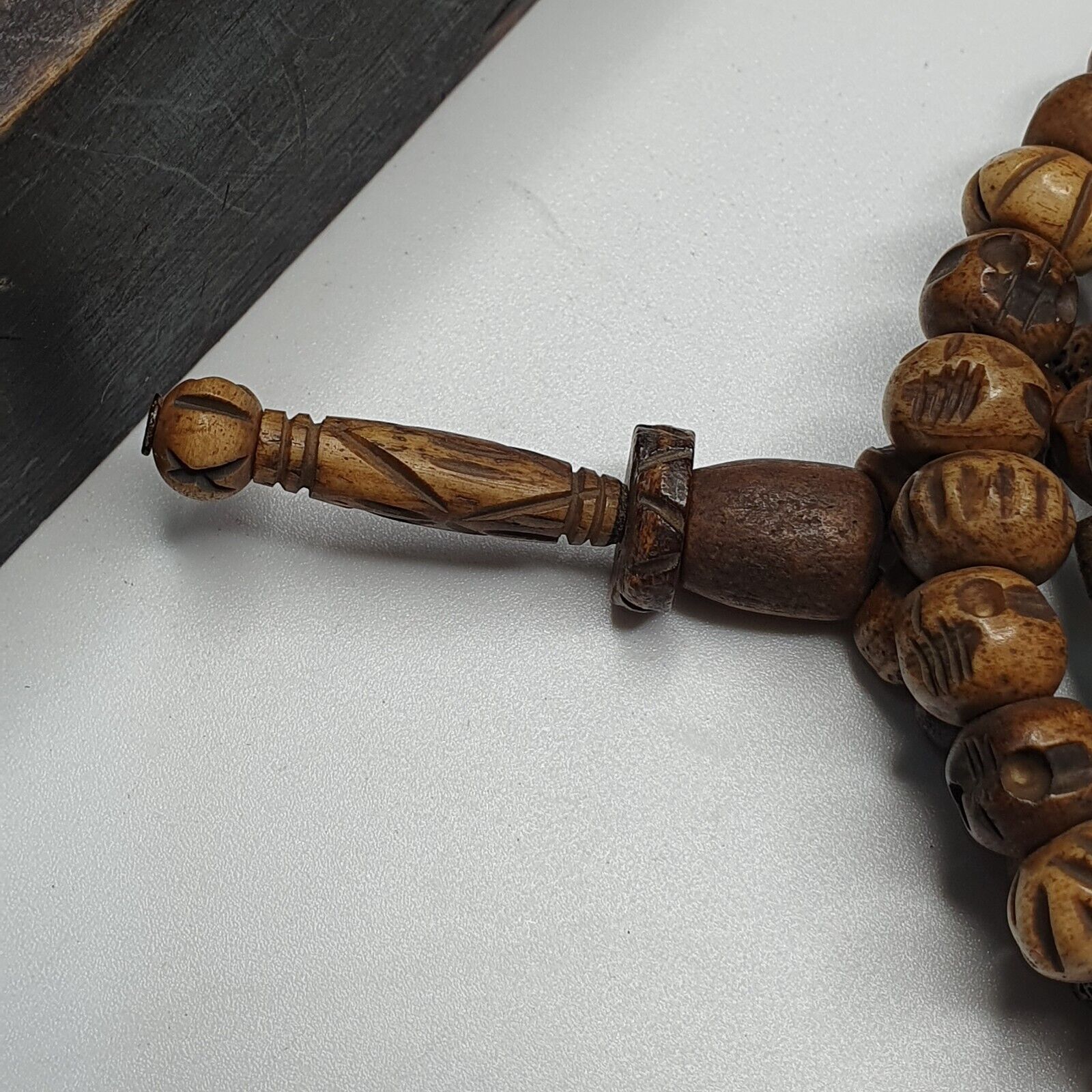 TIBETAN ANTIQUE Carving Beads Buddhist 108 PRAYER BEADS MALA ROSARY