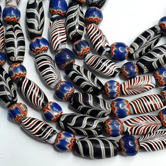 Venetian Style Feather pattern and blue chevron beads beaded Necklace