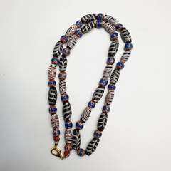 Venetian Style Feather pattern and blue chevron beads beaded Necklace