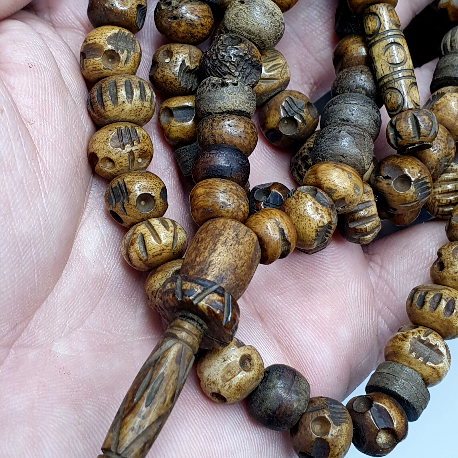 TIBETAN ANTIQUE Carving Beads Buddhist 108 PRAYER BEADS MALA ROSARY