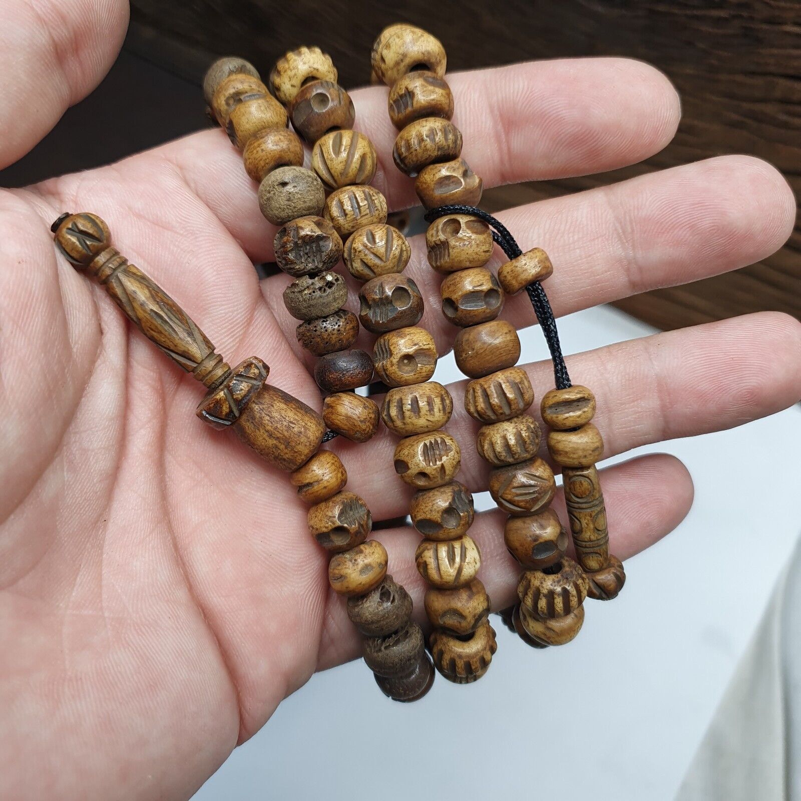 TIBETAN ANTIQUE Carving Beads Buddhist 108 PRAYER BEADS MALA ROSARY