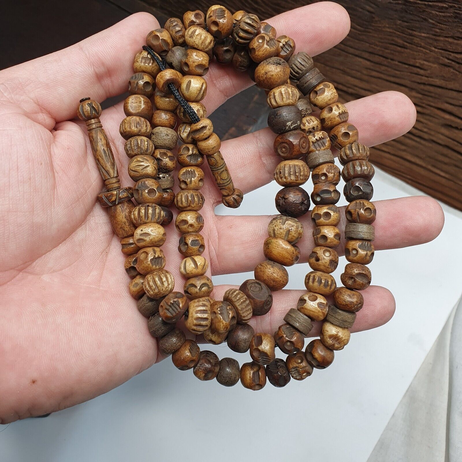 TIBETAN ANTIQUE Carving Beads Buddhist 108 PRAYER BEADS MALA ROSARY