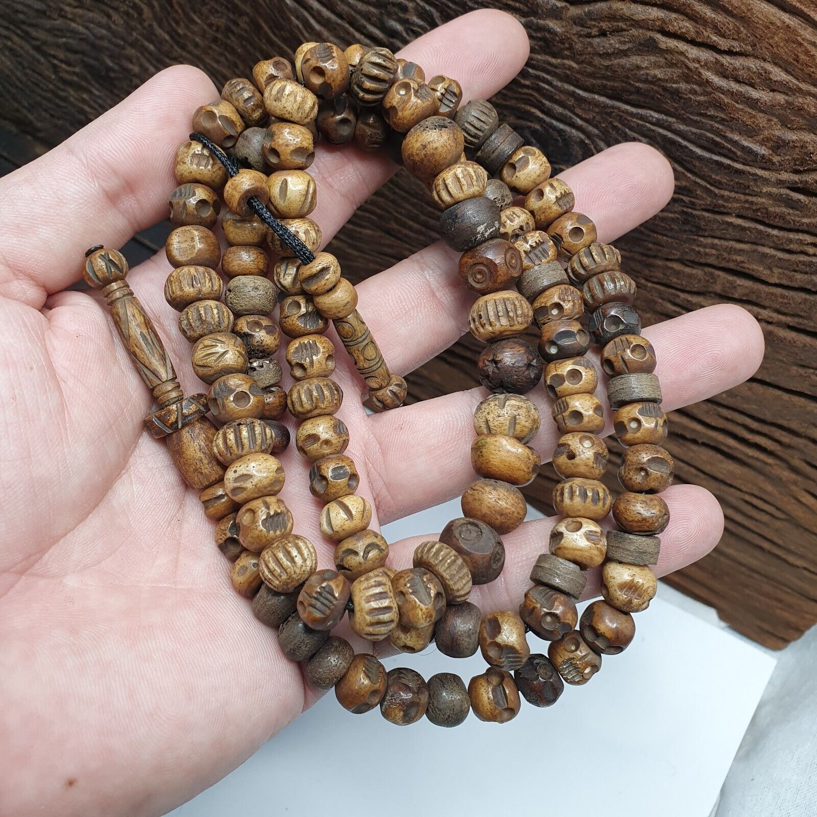 TIBETAN ANTIQUE Carving Beads Buddhist 108 PRAYER BEADS MALA ROSARY