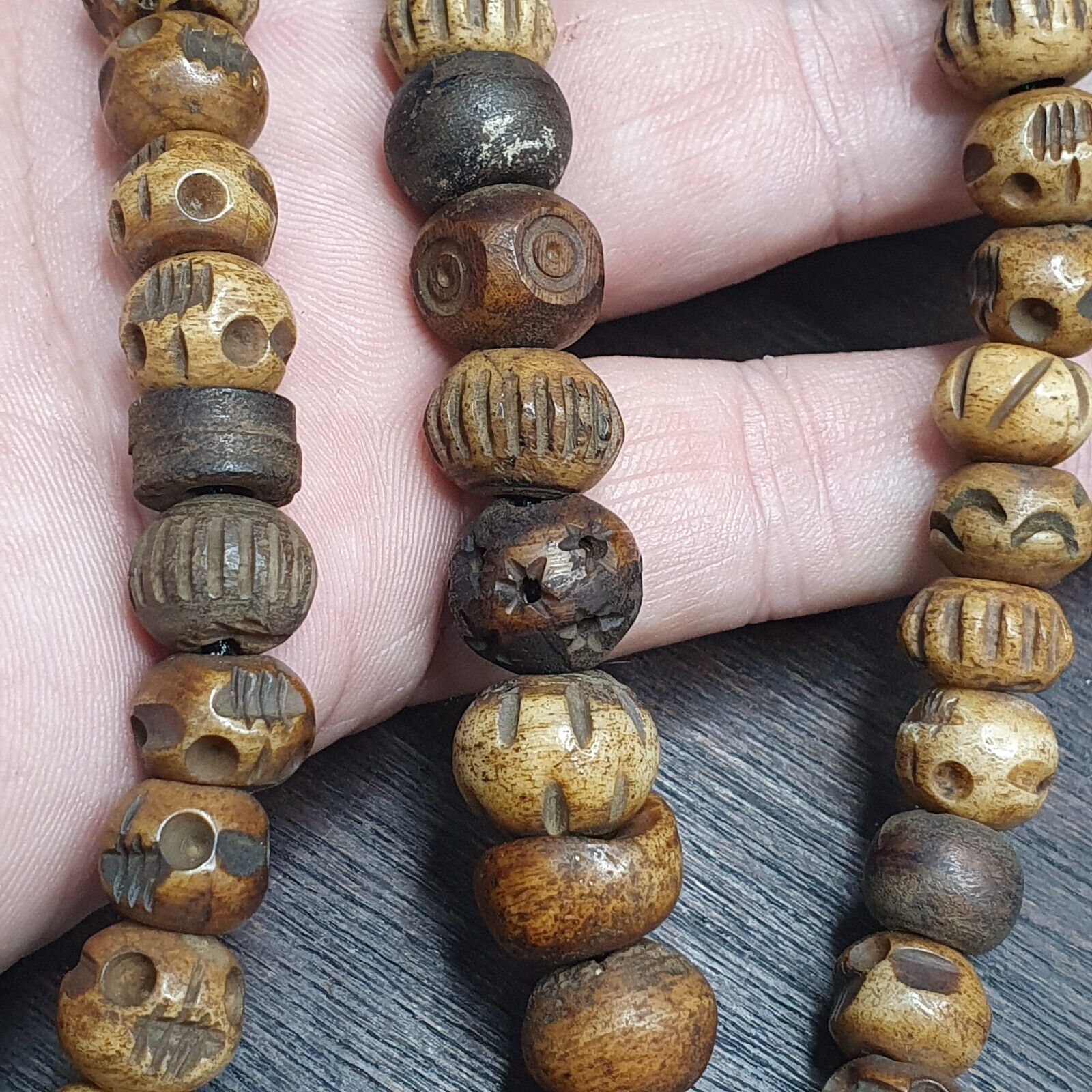 TIBETAN ANTIQUE Carving Beads Buddhist 108 PRAYER BEADS MALA ROSARY