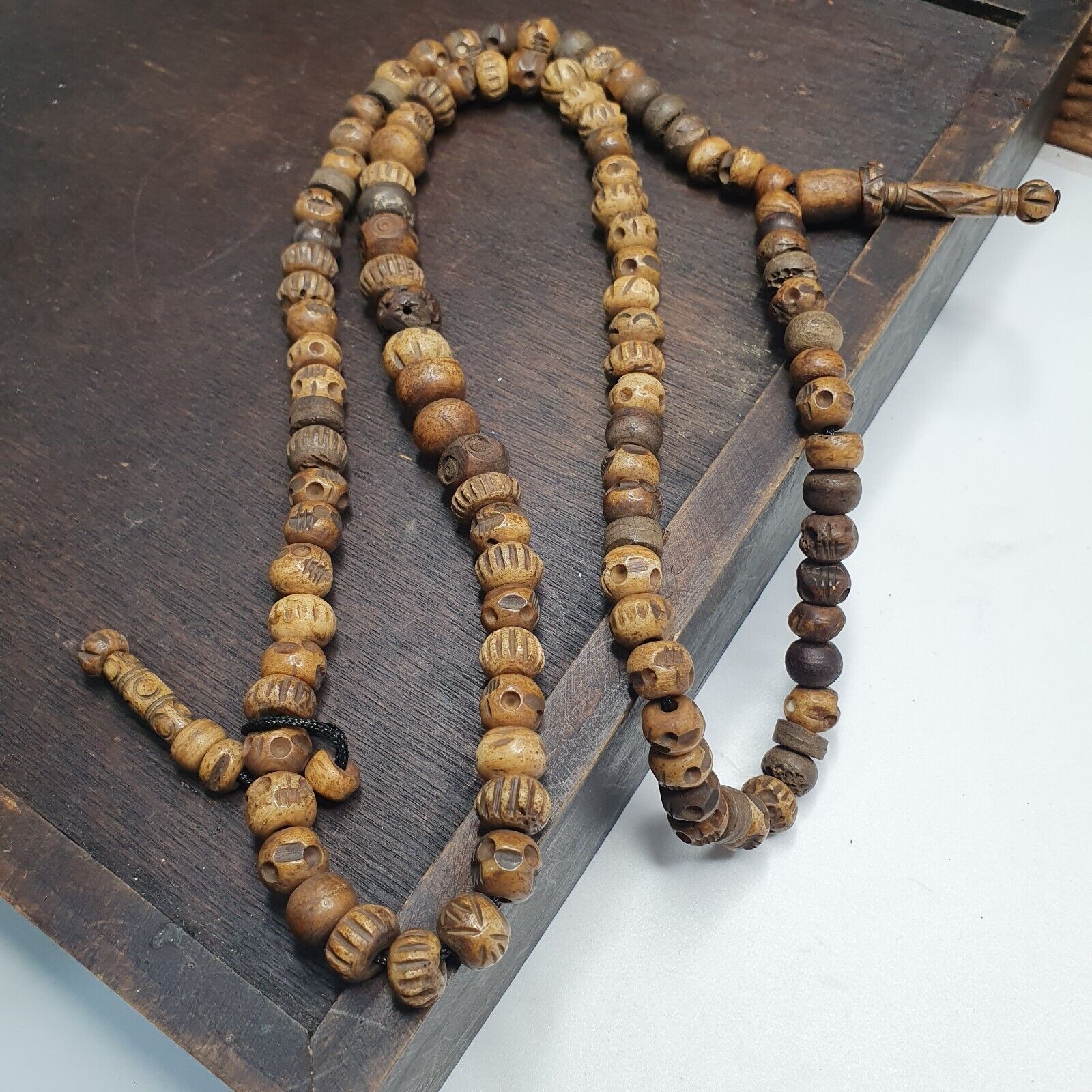TIBETAN ANTIQUE Carving Beads Buddhist 108 PRAYER BEADS MALA ROSARY