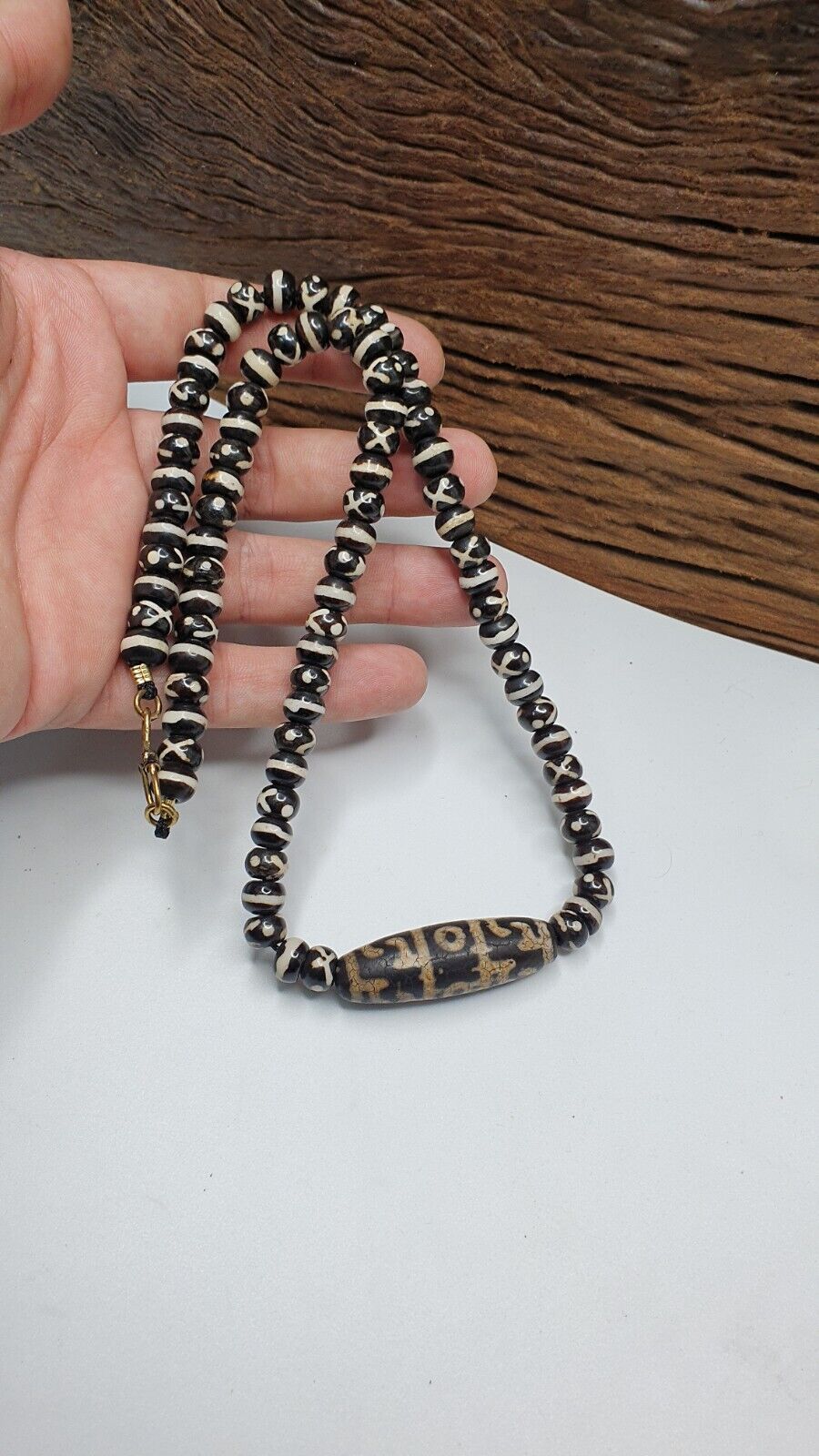 Indo Tibetan Himalayan Agate Bead unique Patterns Dzi Amulet Necklace