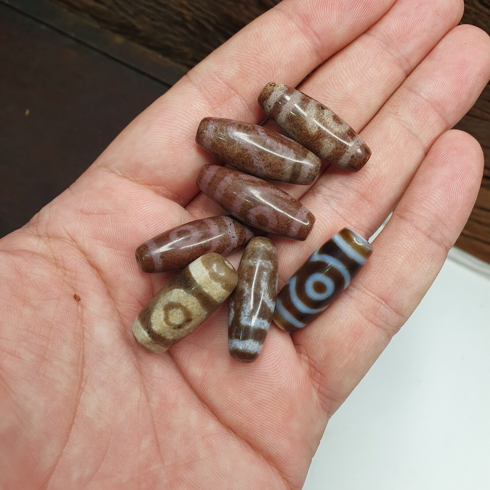 Lot 7 Eye Bead Tibetan dzi bead old amulet Agate Tibet gzi pendant #127