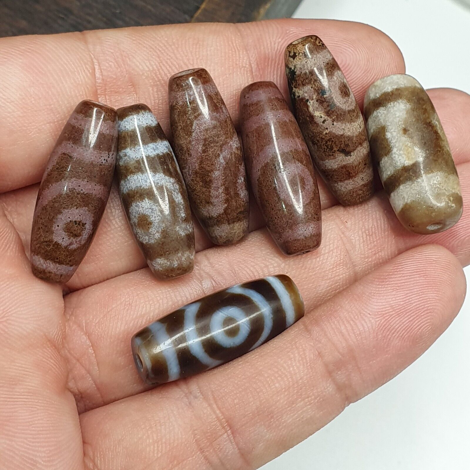 Lot 7 Eye Bead Tibetan dzi bead old amulet Agate Tibet gzi pendant #127