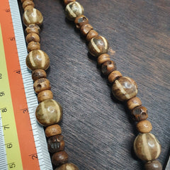 South Asian Burmese Antiques Trade Pumtek petrified Wood Beads Necklace