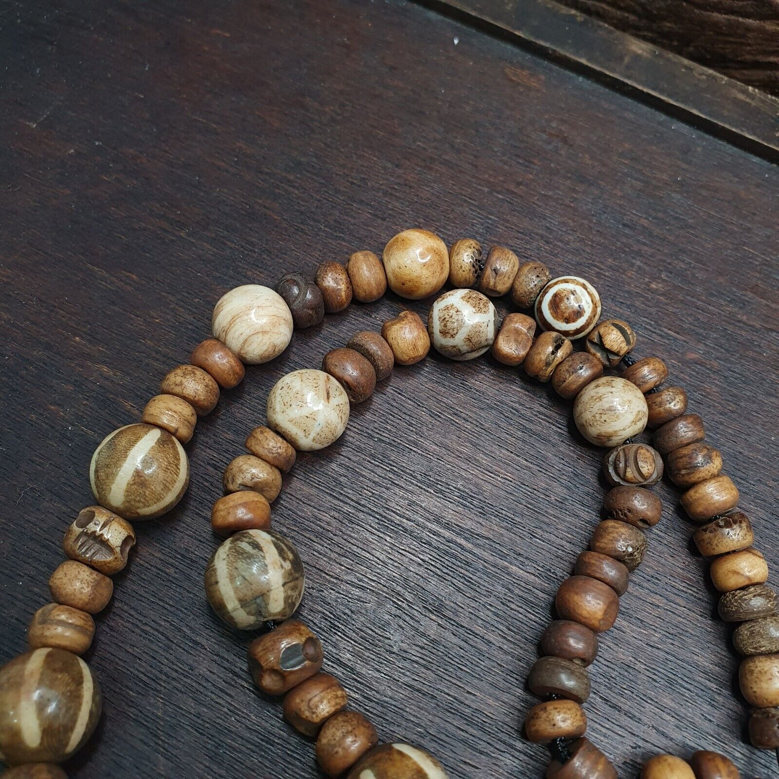 South Asian Burmese Antiques Trade Pumtek petrified Wood Beads Necklace