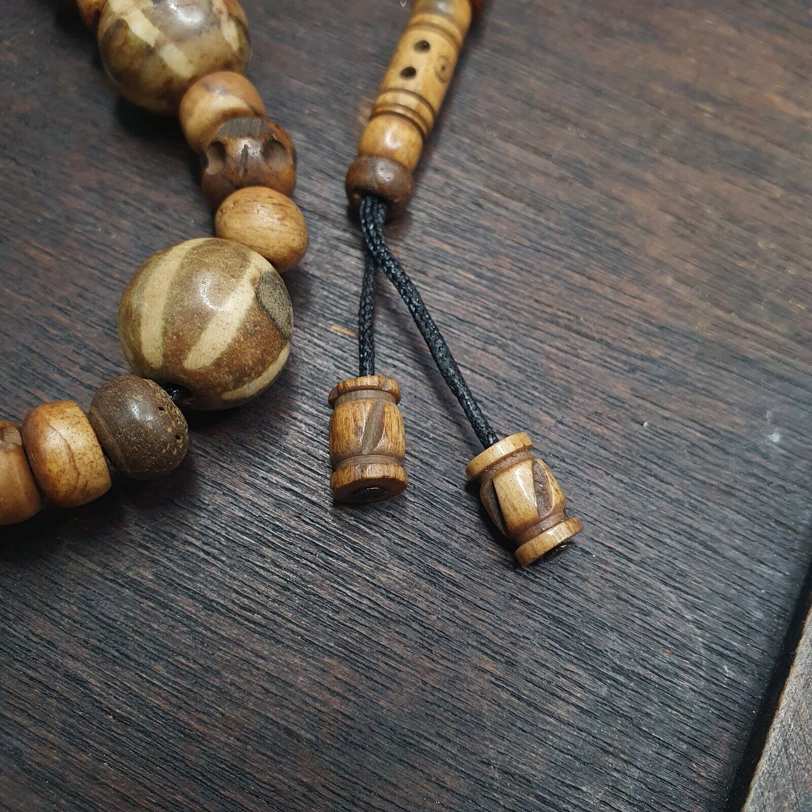 South Asian Burmese Antiques Trade Pumtek petrified Wood Beads Necklace