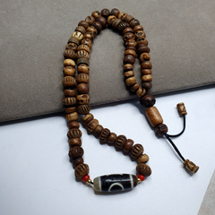 Tibetan 1Circle Eyes 1Aquare Eye Agate Dzi Bead Amulet with carving Necklace