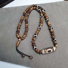 Tibetan Eyes Agate Dzi Bead Amulet with carving beads Necklace
