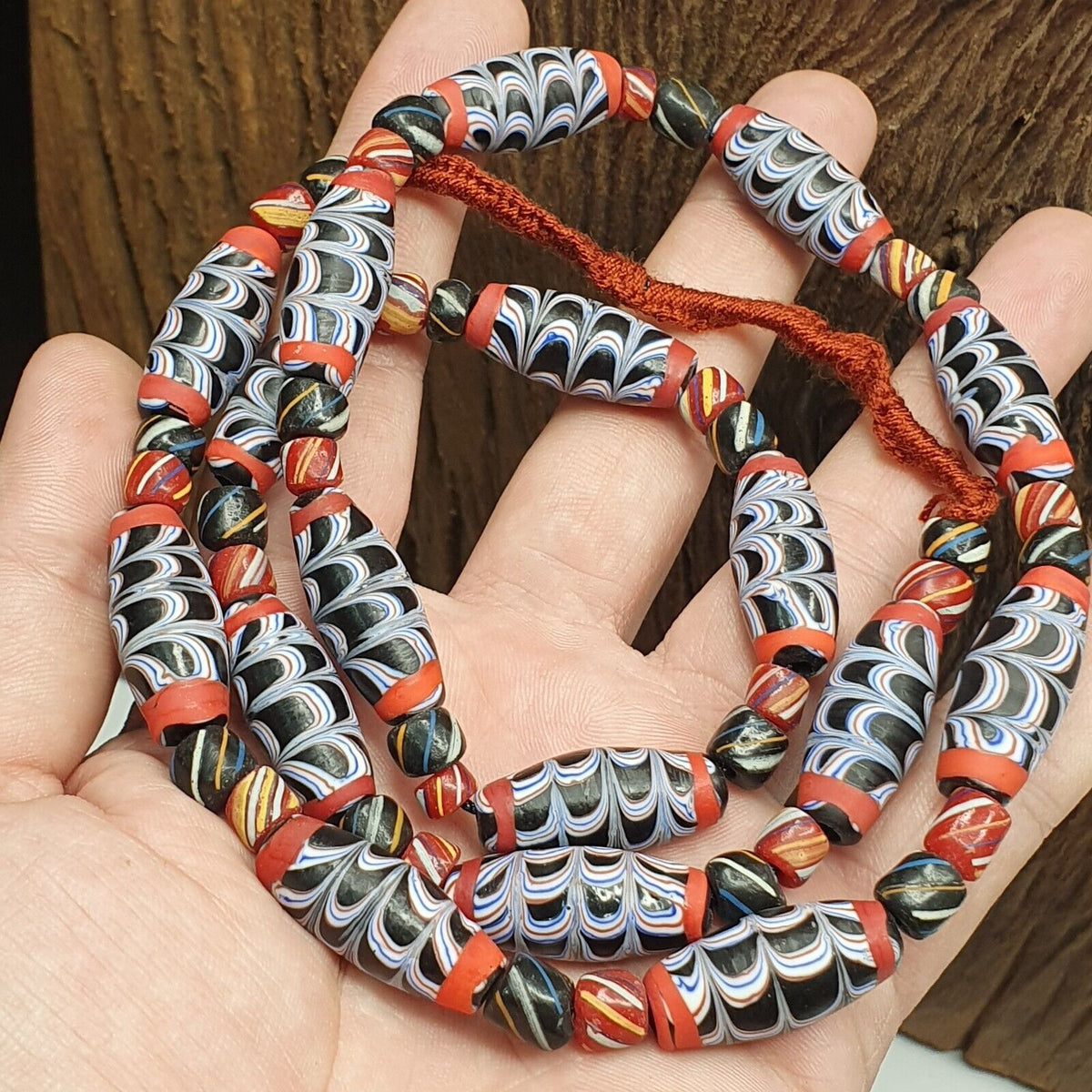 Venetian Inspired Millefiori Black Fancy FEATHER glass beads
