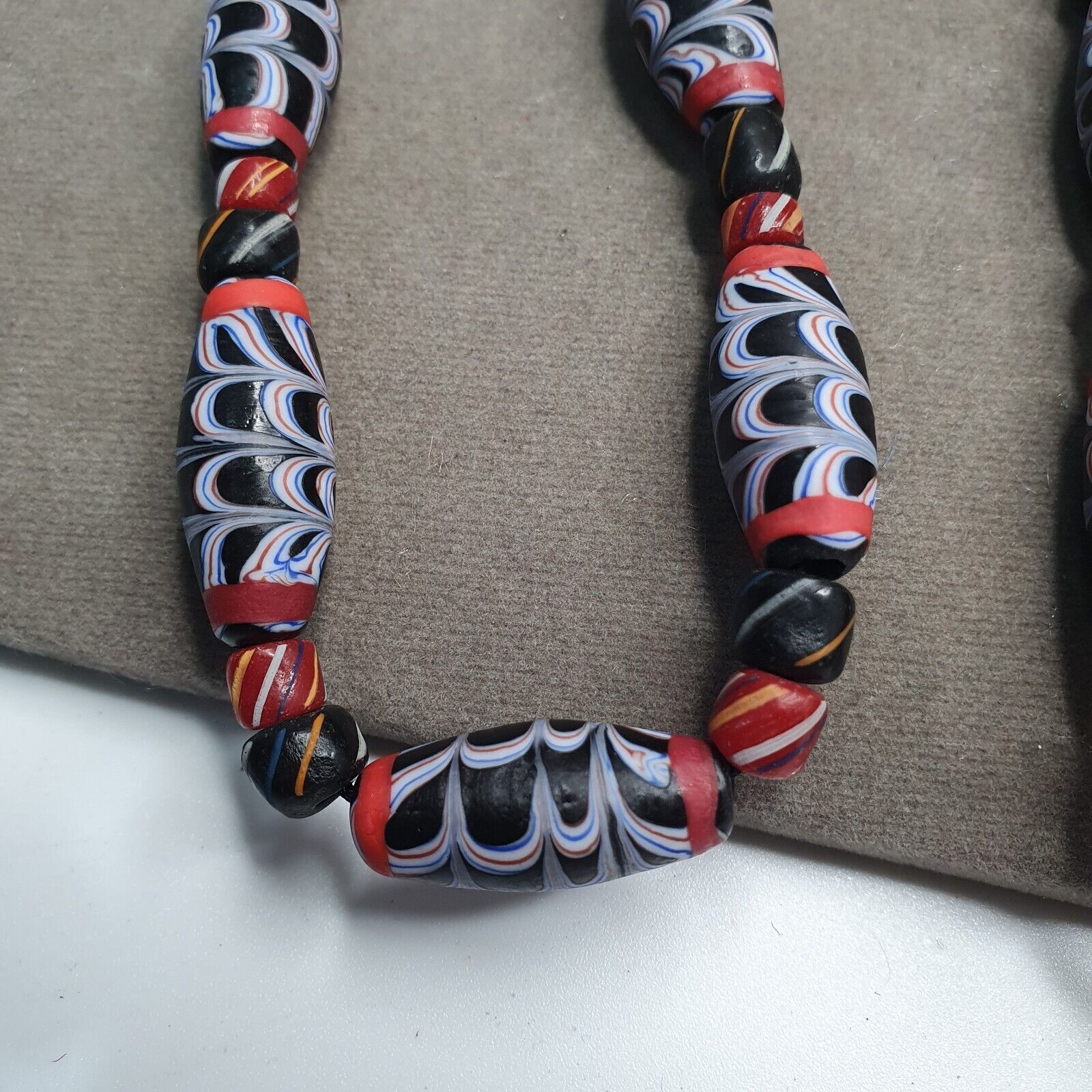 Venetian Inspired Millefiori Black Fancy FEATHER glass beads