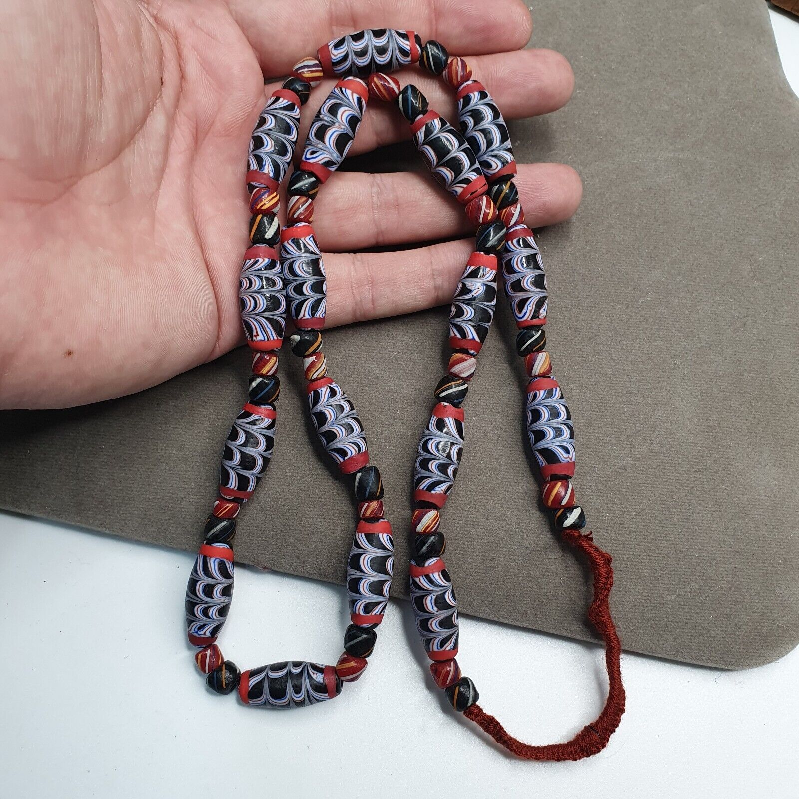 Venetian Inspired Millefiori Black Fancy FEATHER glass beads