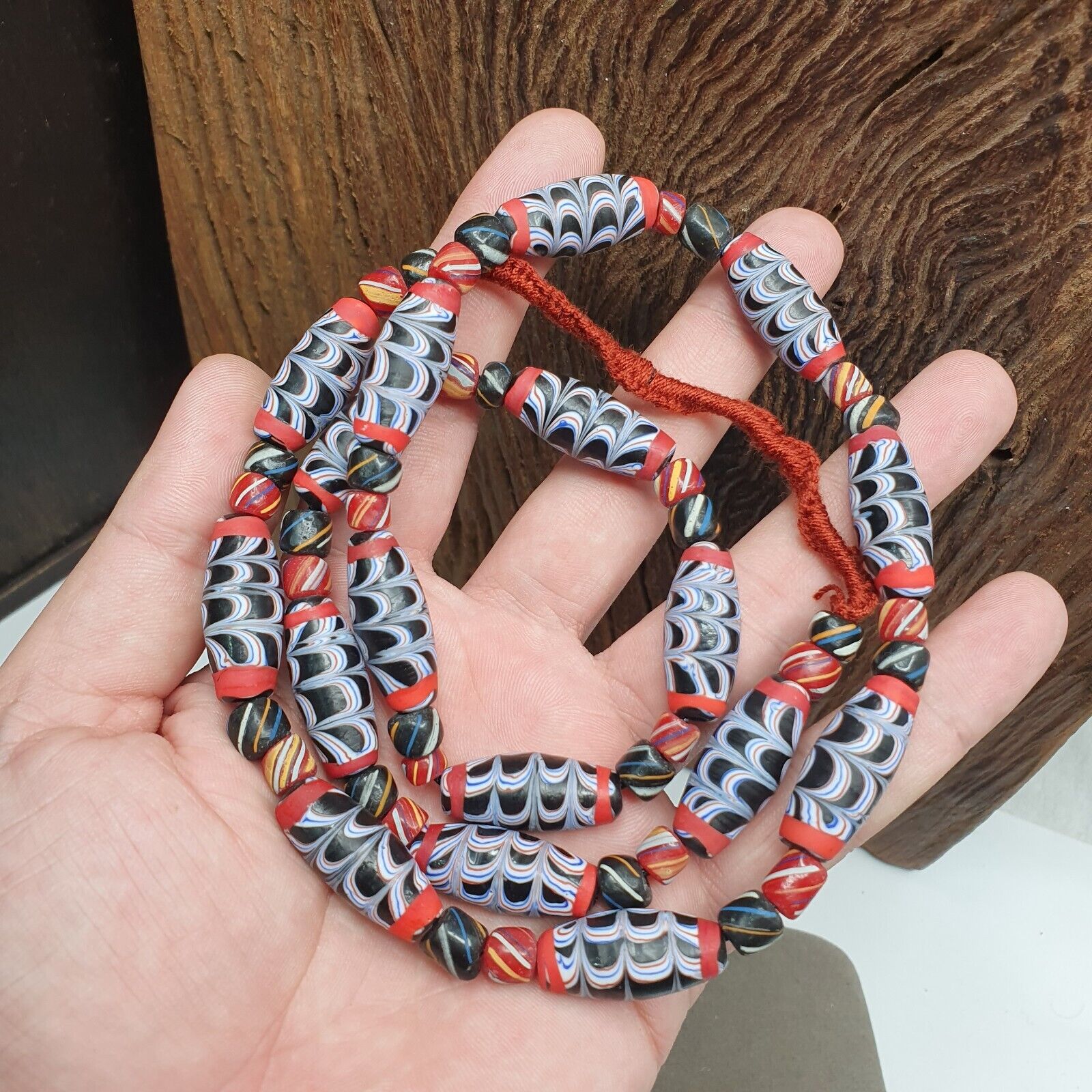 Venetian Inspired Millefiori Black Fancy FEATHER glass beads