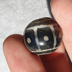 Antique Tibetan Etched Gray Agate Bead Eyes Pattern Amulet SHDK-6