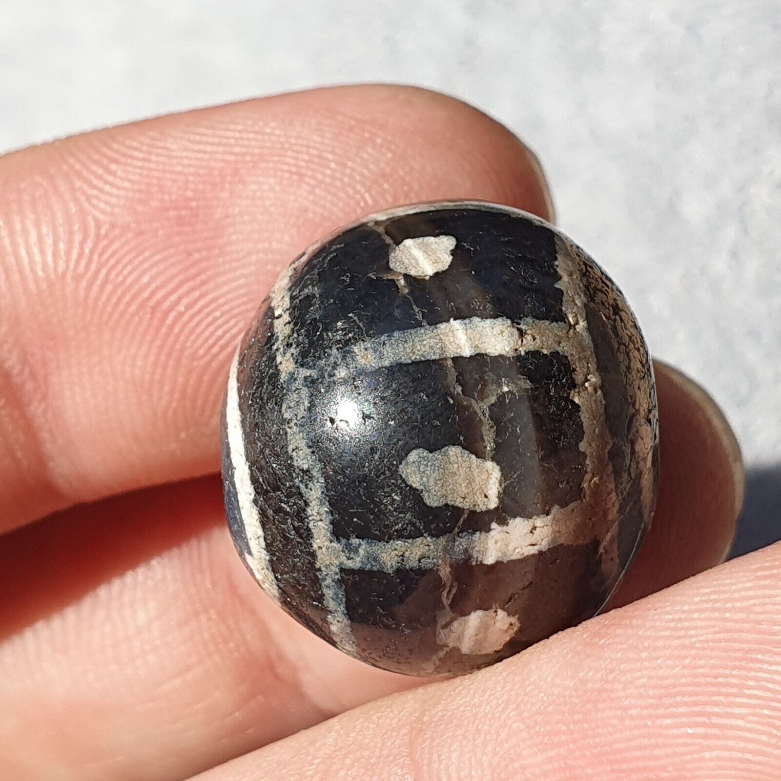 Antique Tibetan Etched Gray Agate Bead Eyes Pattern Amulet SHDK-6