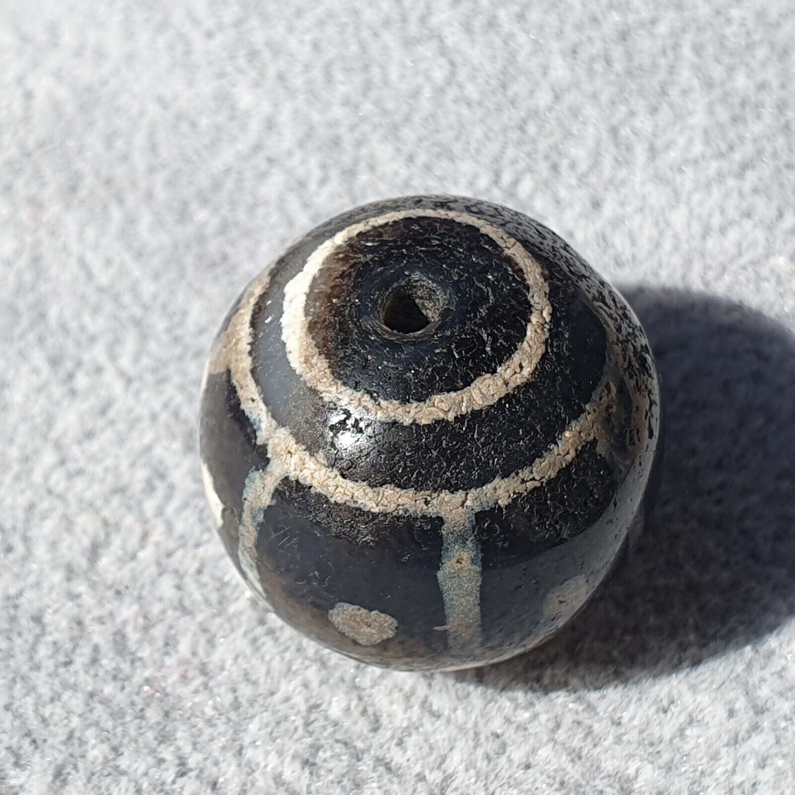 Antique Tibetan Etched Gray Agate Bead Eyes Pattern Amulet SHDK-6