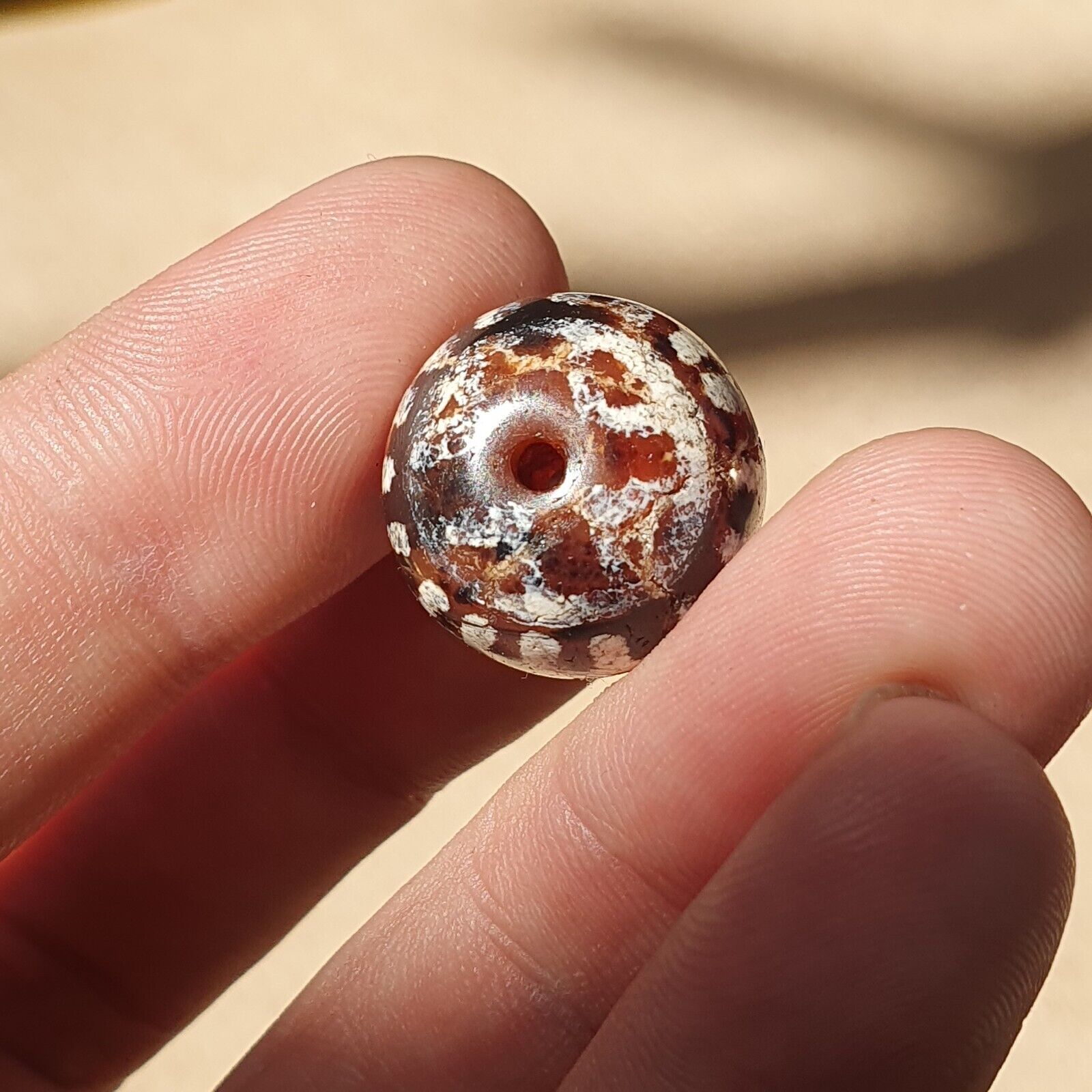 Antique Himalayan Indo Tibetan Etched Agate Bead 18x17mm SHDK-2