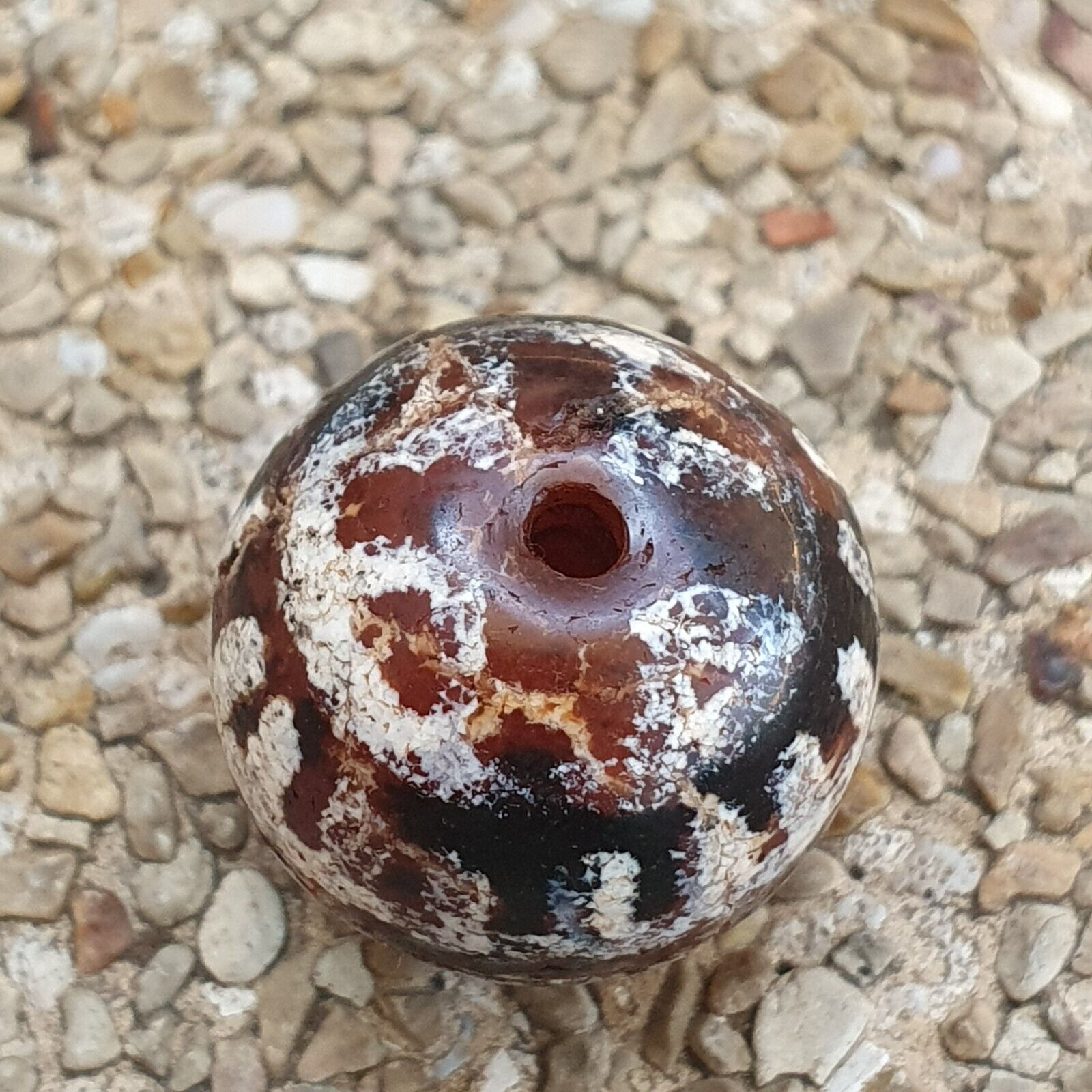 Antique Himalayan Indo Tibetan Etched Agate Bead 18x17mm SHDK-2