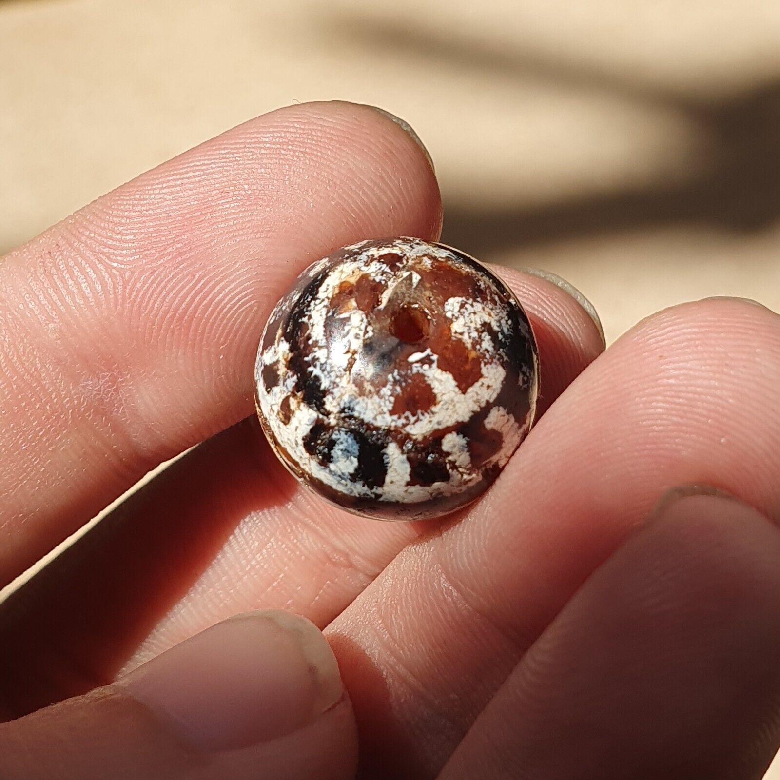 Antique Himalayan Indo Tibetan Etched Agate Bead 18x17mm SHDK-2