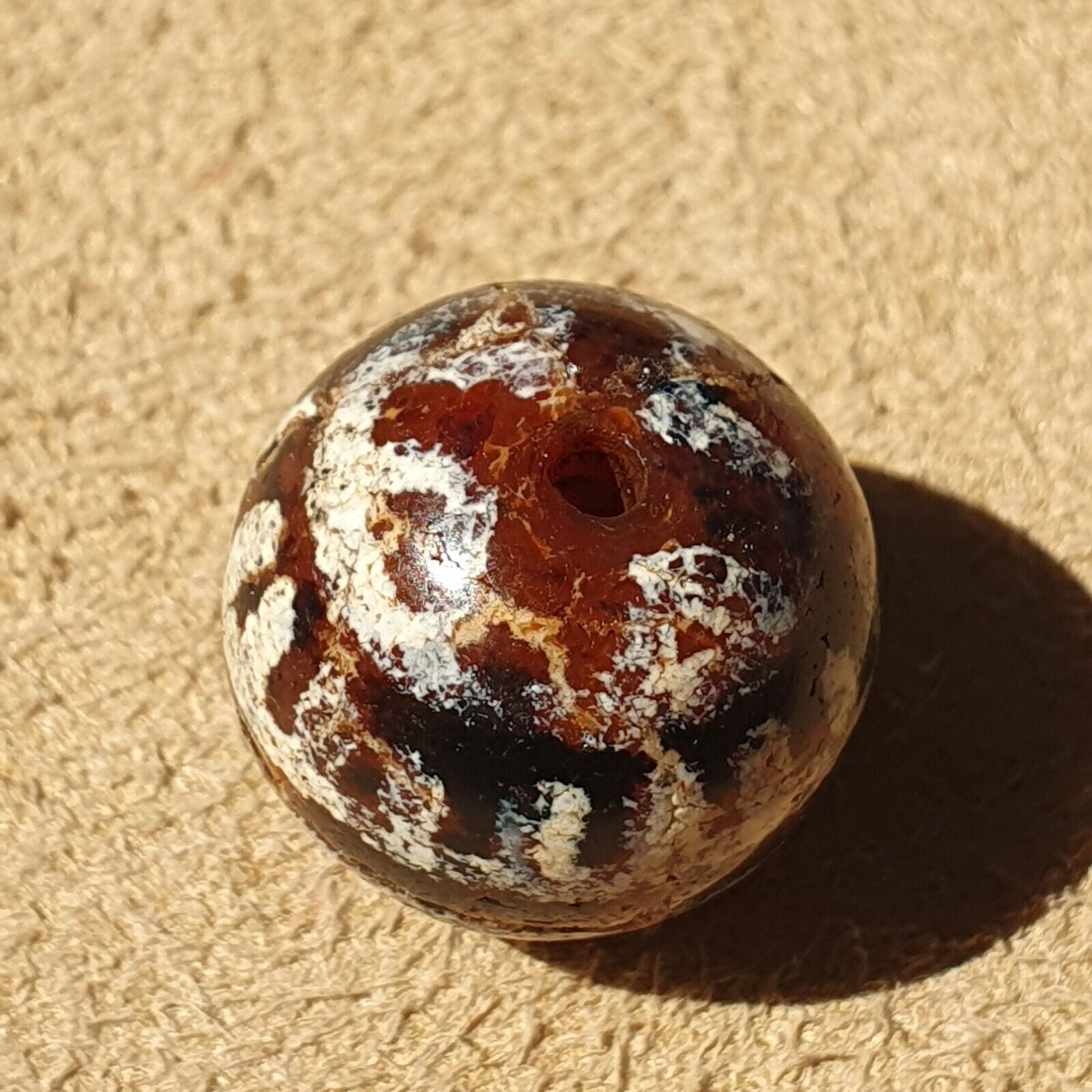 Antique Himalayan Indo Tibetan Etched Agate Bead 18x17mm SHDK-2