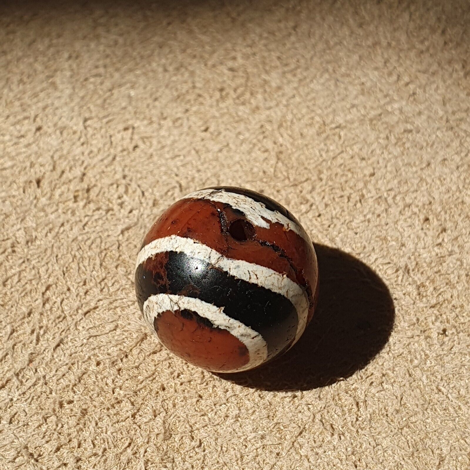Antique Himalayan Indo Tibetan Etched Agate Bead 17.8x16.9mm SHDK-4