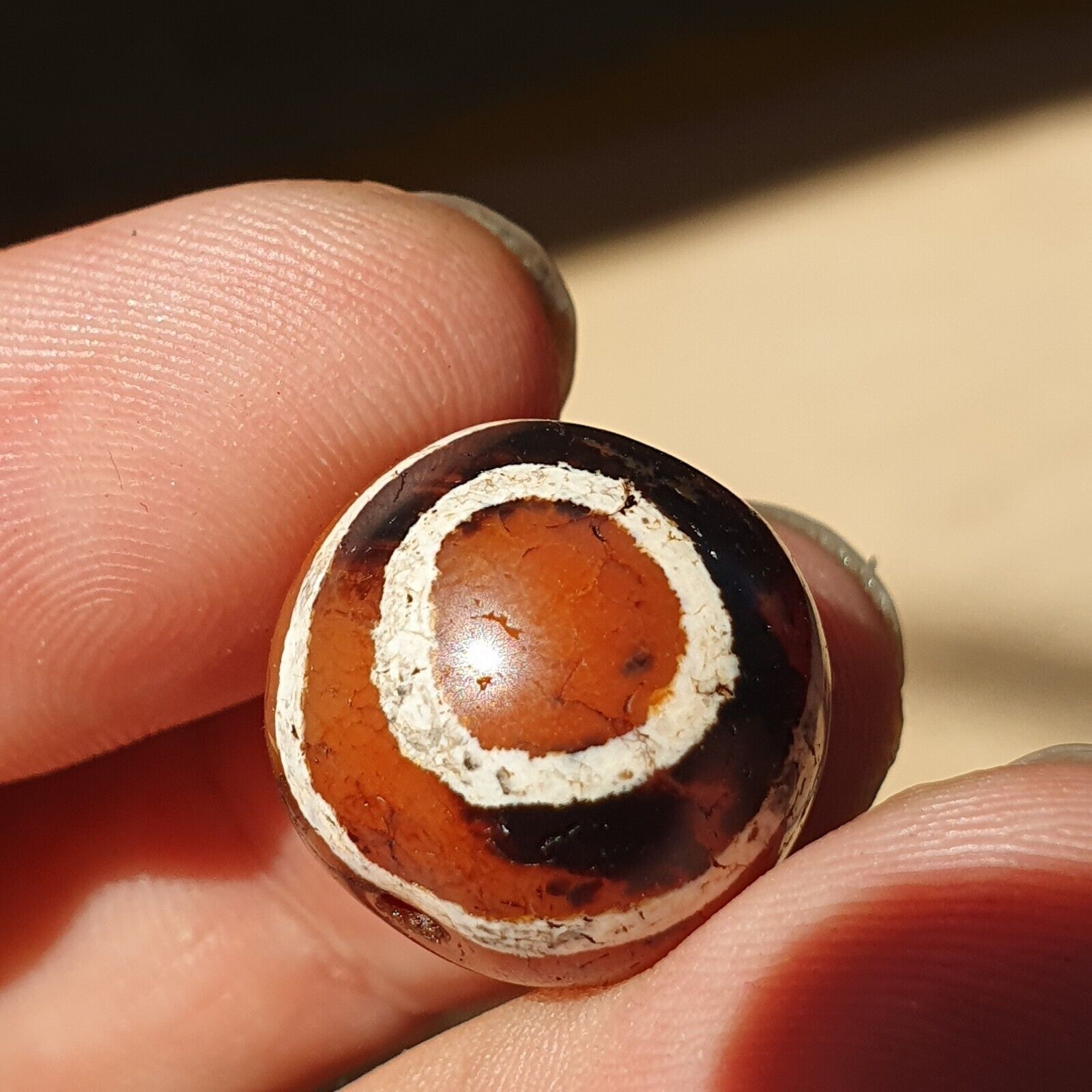 Antique Himalayan Indo Tibetan Etched Agate Bead 17.8x16.9mm SHDK-4