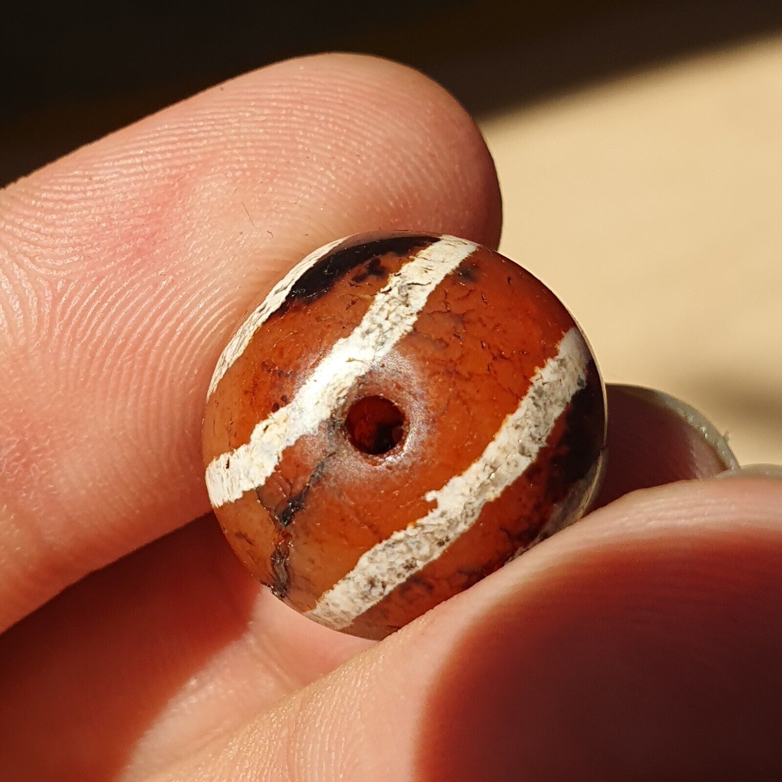 Antique Himalayan Indo Tibetan Etched Agate Bead 17.8x16.9mm SHDK-4