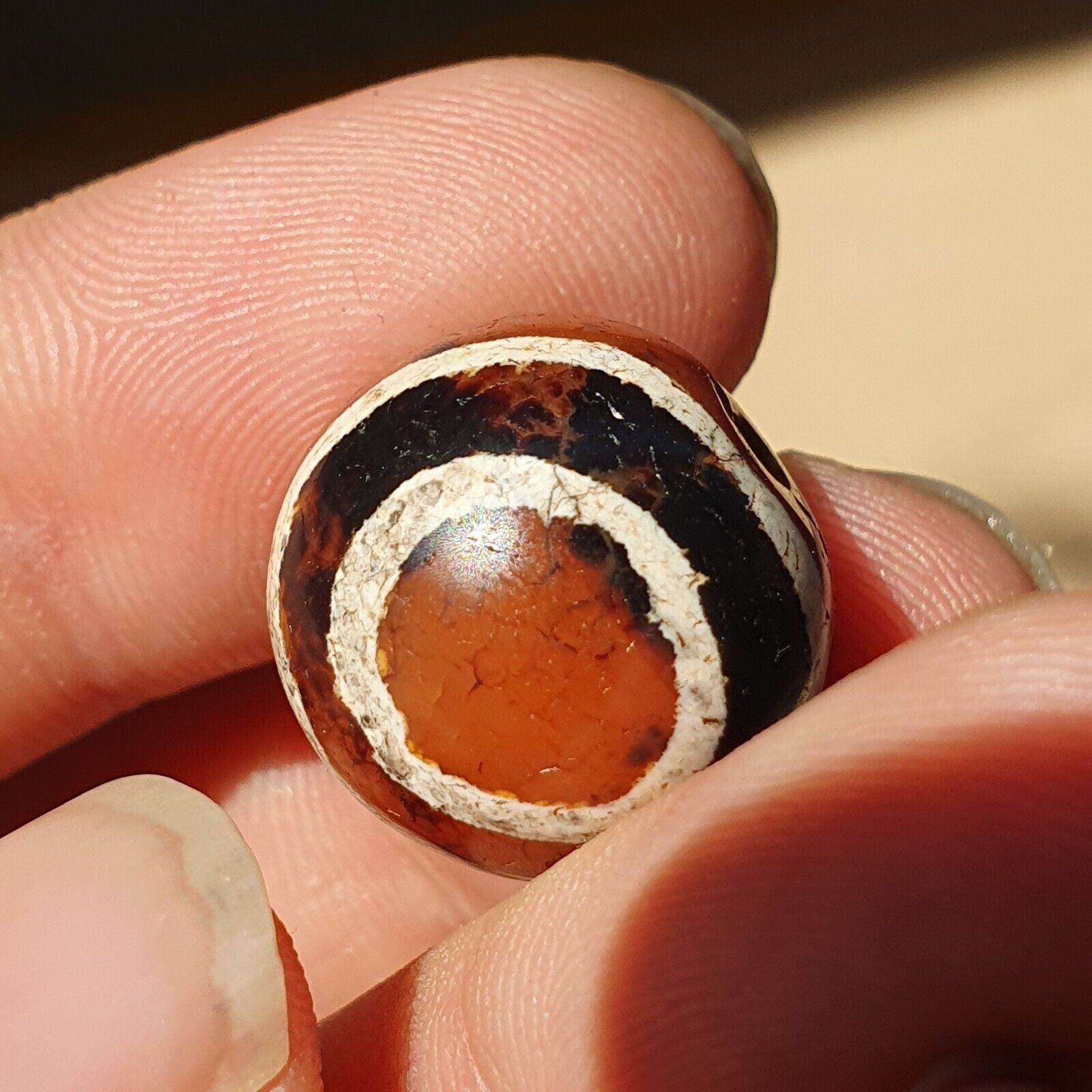 Antique Himalayan Indo Tibetan Etched Agate Bead 17.8x16.9mm SHDK-4