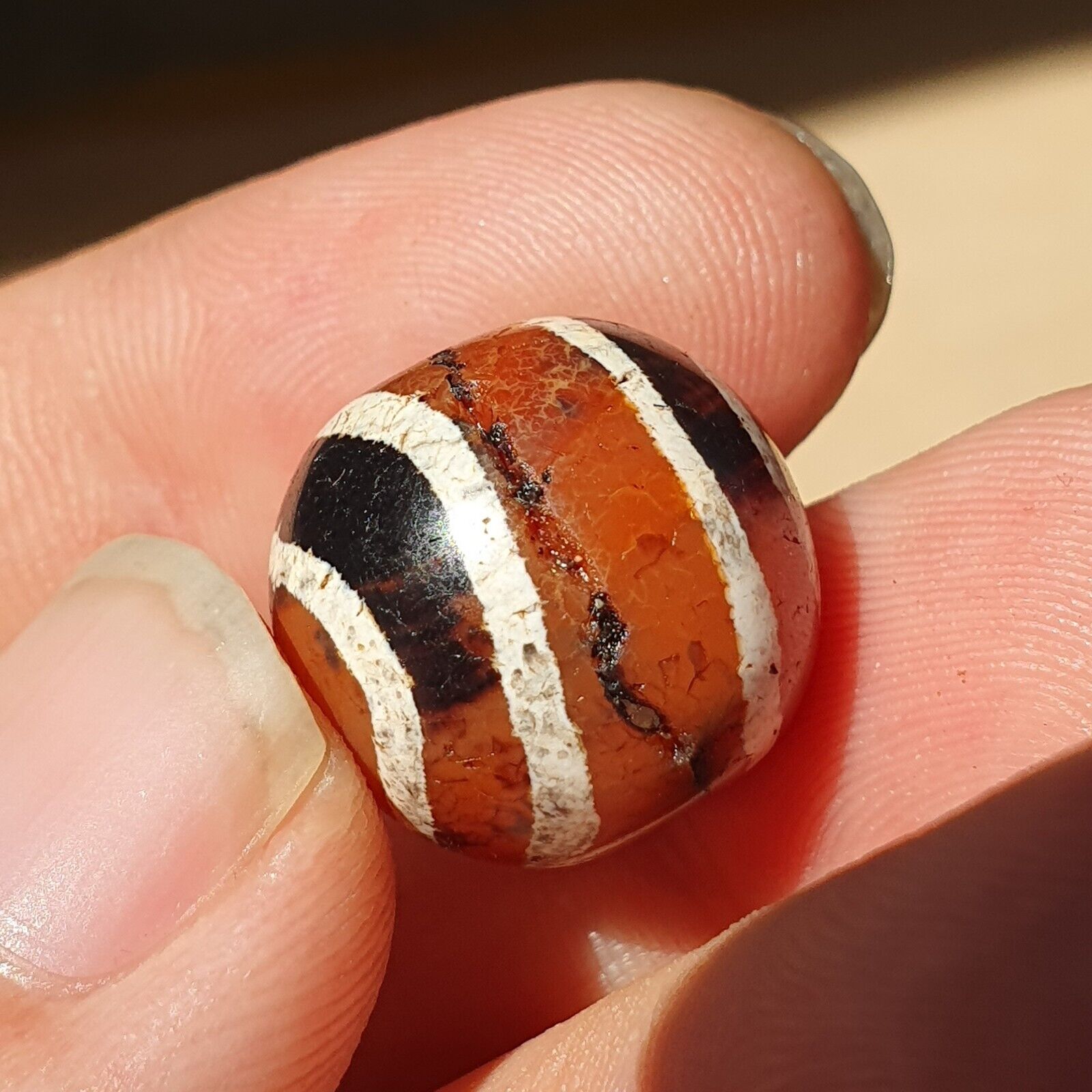 Antique Himalayan Indo Tibetan Etched Agate Bead 17.8x16.9mm SHDK-4