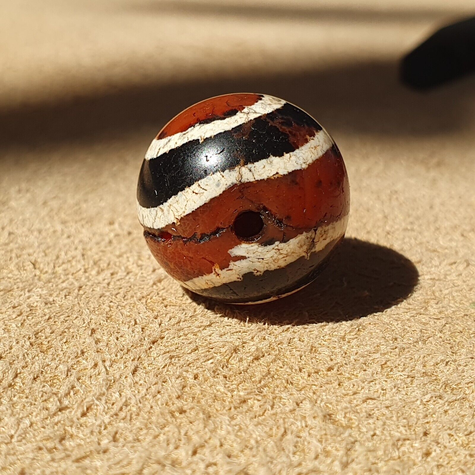 Antique Himalayan Indo Tibetan Etched Agate Bead 17.8x16.9mm SHDK-4