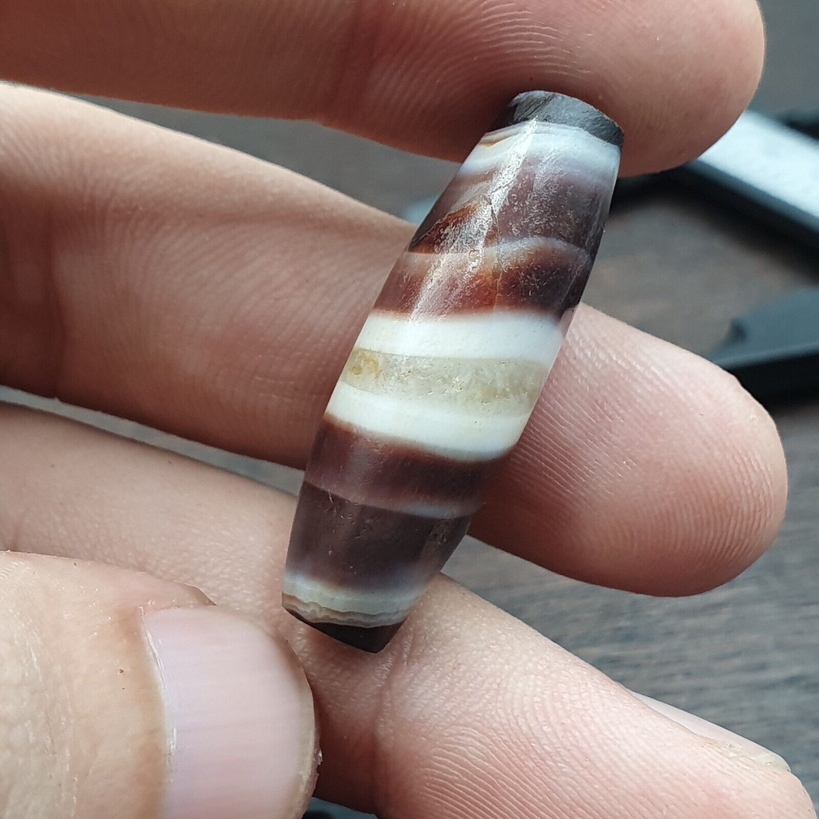 rare and unique Pattern Yemeni Middle Eastern Natural Candy Agate Amulet