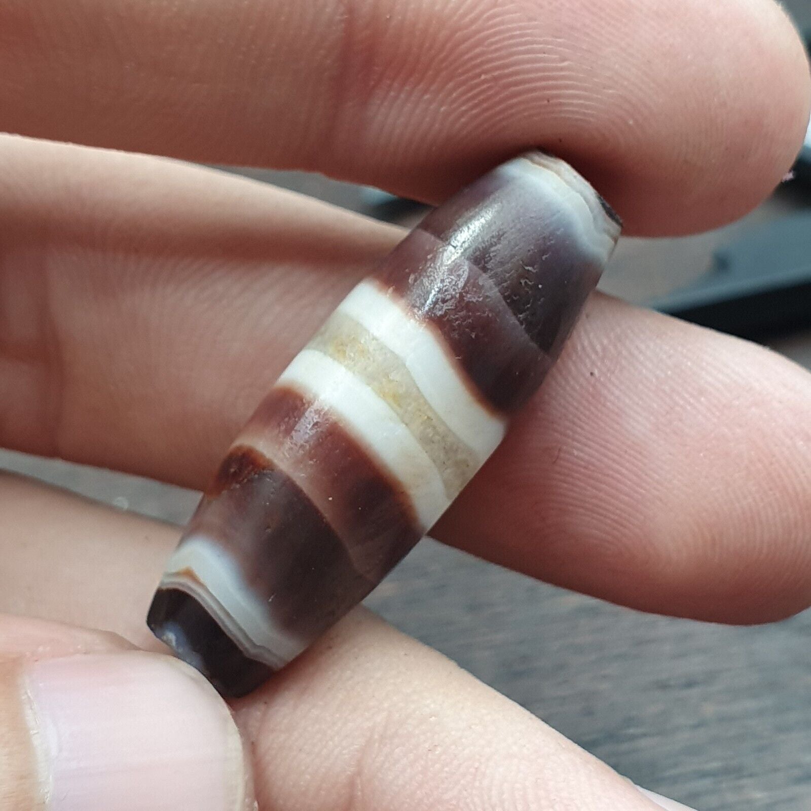 rare and unique Pattern Yemeni Middle Eastern Natural Candy Agate Amulet