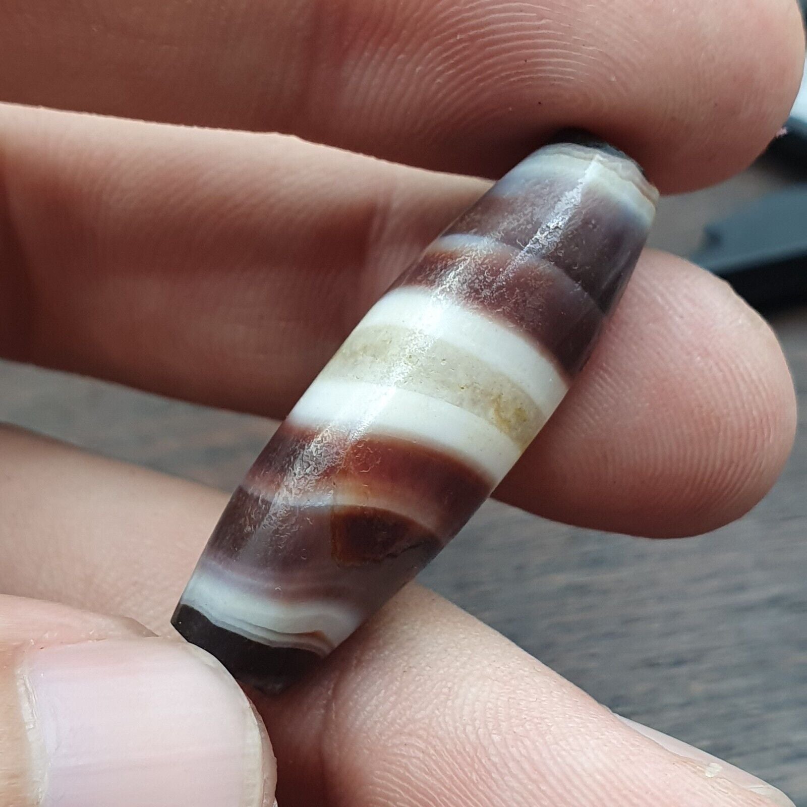 rare and unique Pattern Yemeni Middle Eastern Natural Candy Agate Amulet