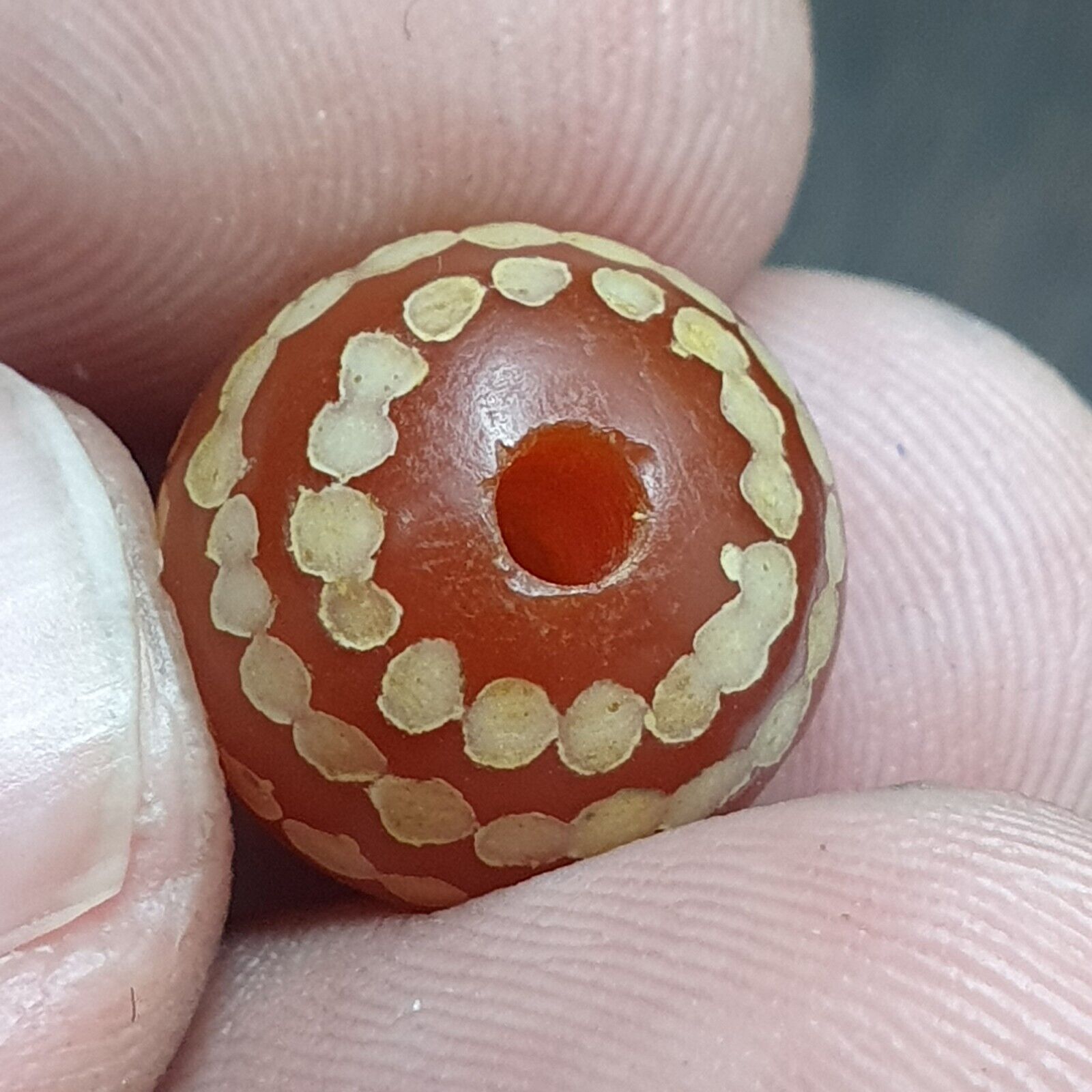 Antique Pyu Tibetan Etched Agate Bead Decorated Carnelian Bead 13mm