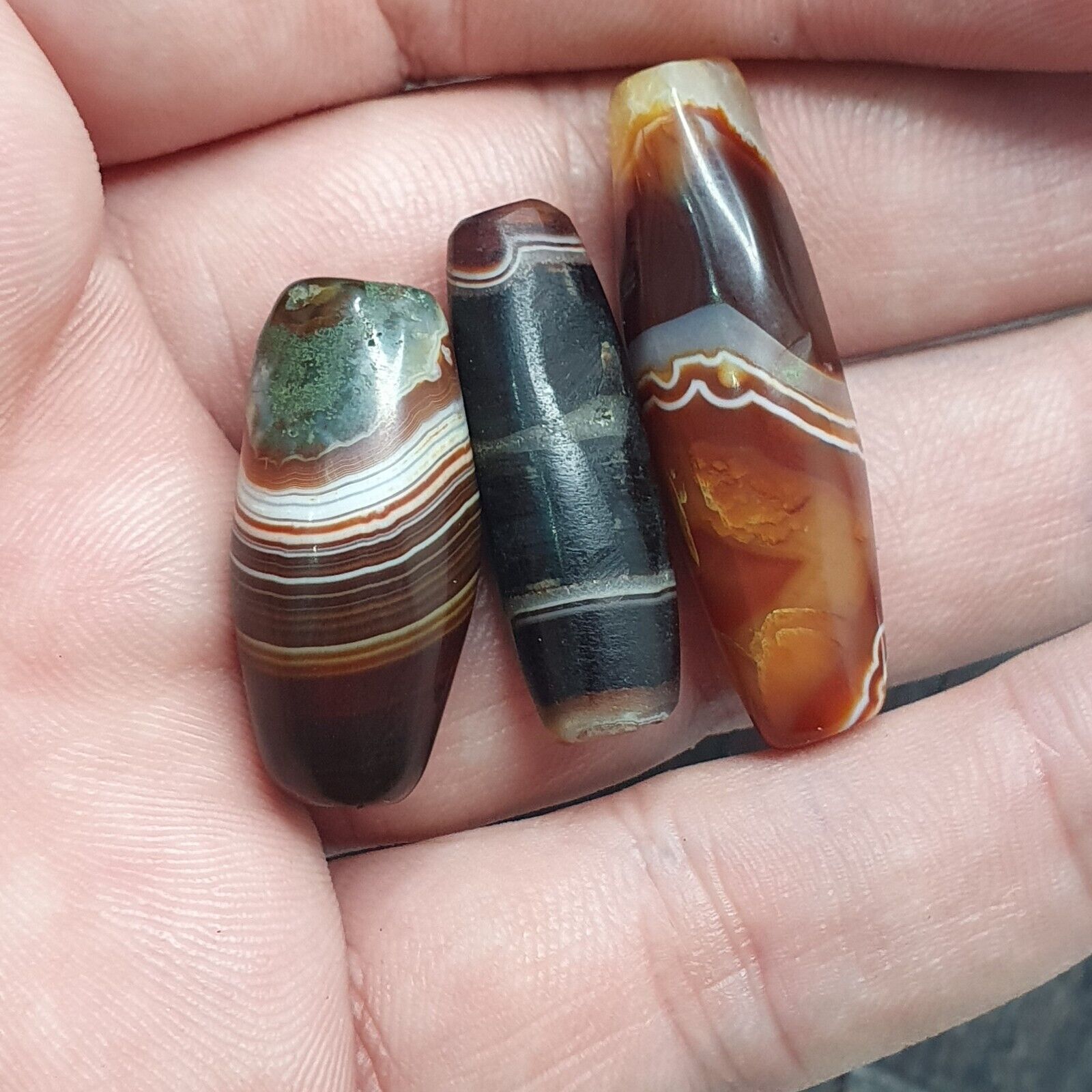 Lot 3 Antique Collectible Agate Beads Unique patterns Banded Agate -10